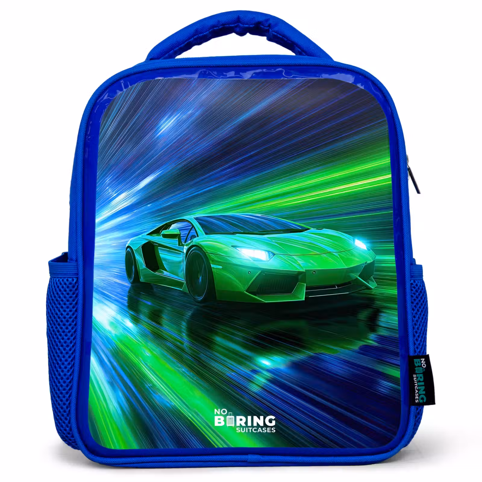 Kinderrugzak - Blauw - Raceauto - Felgroen - Lichtstralen - Snelheid — 1