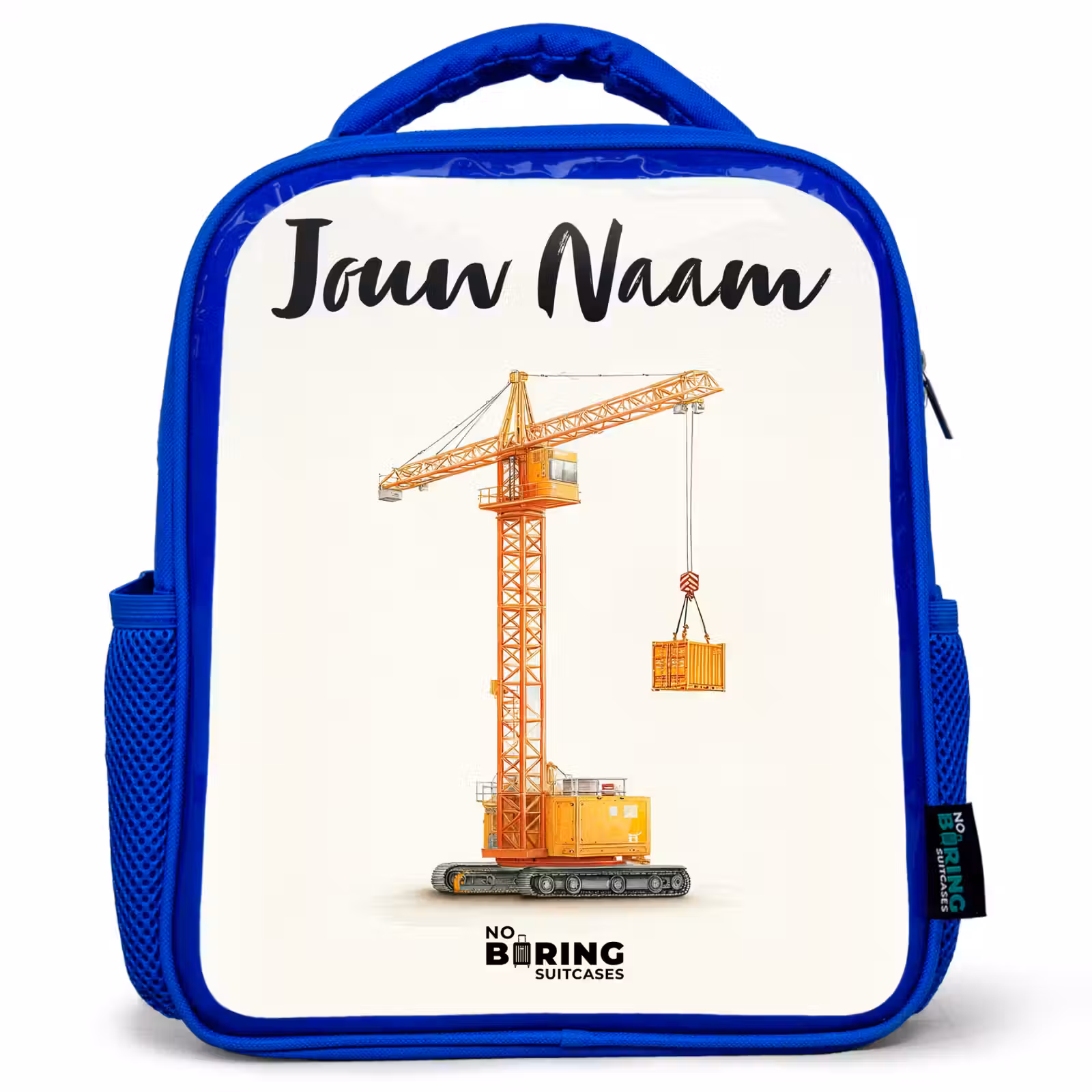 Kinderrugzak met naam - Blauw - Torenkraan - Getekend - Oranje — 1