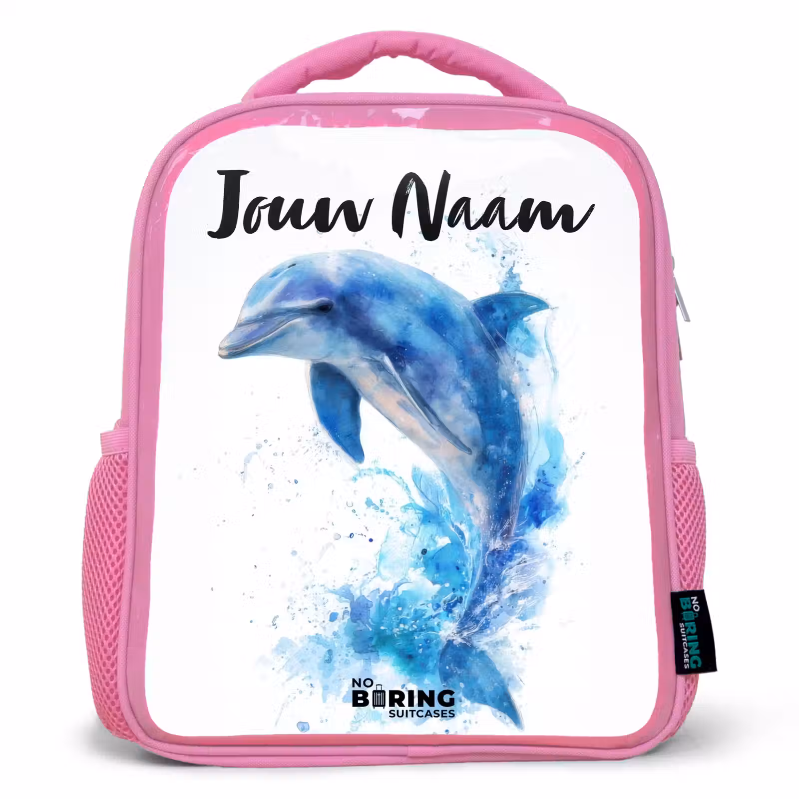 Kinderrugzak met naam - Roze - Springende blauwe dolfijn β 1