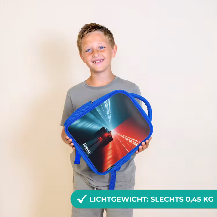 Kinderrugzak - Blauw - Baan - Raceauto - Neon - Rood — 2