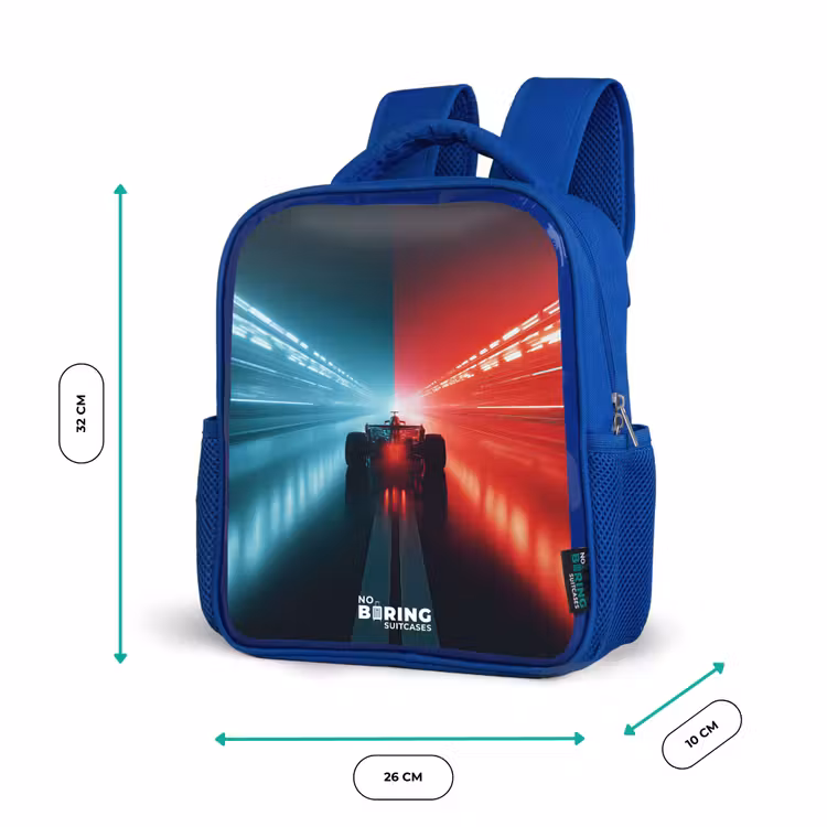 Kinderrugzak - Blauw - Baan - Raceauto - Neon - Rood — 5