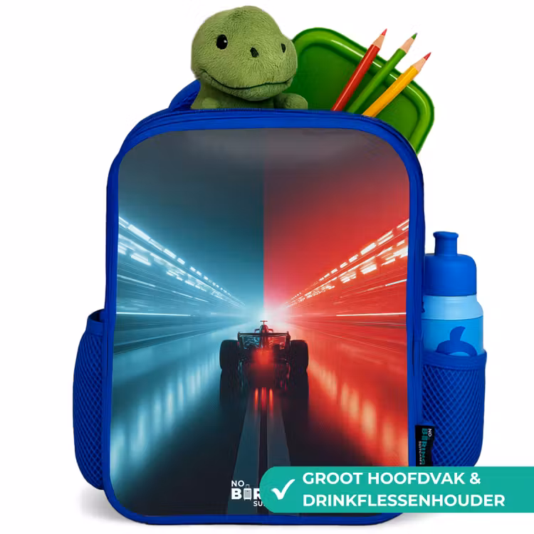 Kinderrugzak - Blauw - Baan - Raceauto - Neon - Rood — 6