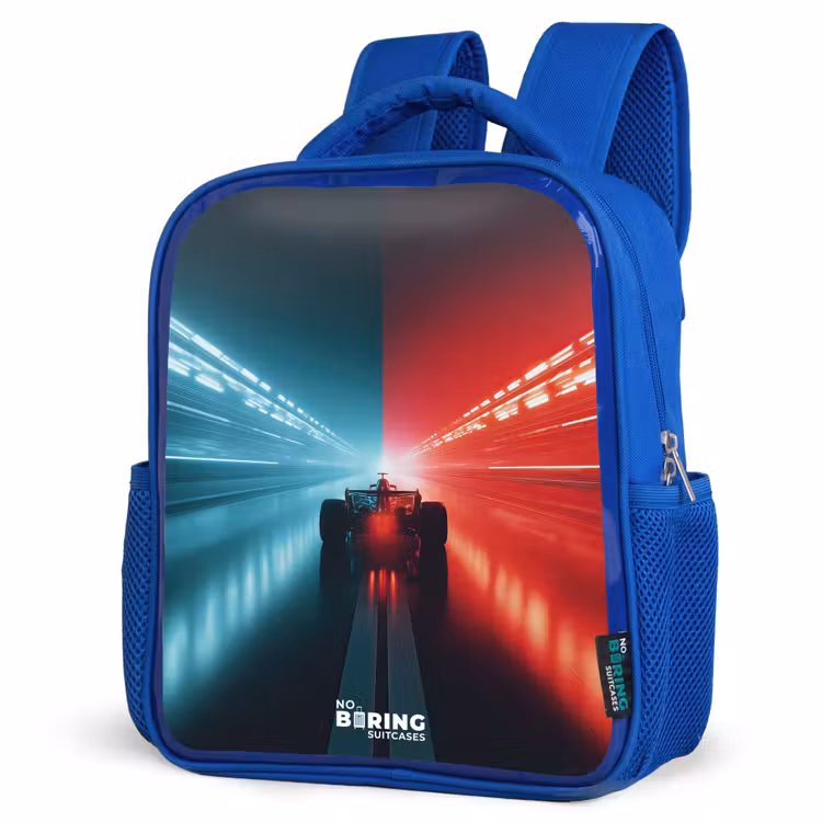 Kinderrugzak - Blauw - Baan - Raceauto - Neon - Rood — 7