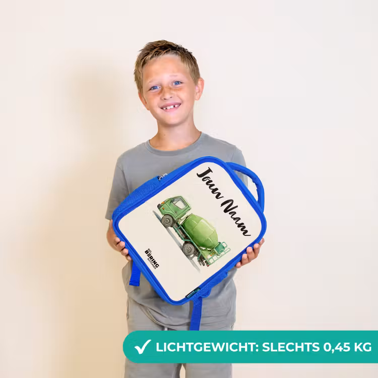 Kinderrugzak met naam - Blauw - Betonmixer - Getekend - Groen — 2