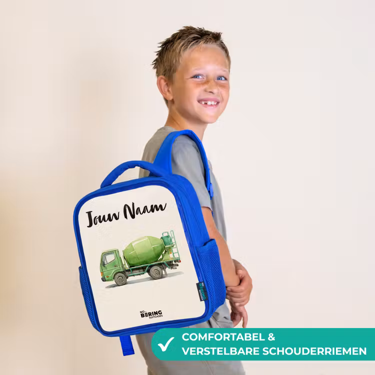 Kinderrugzak met naam - Blauw - Betonmixer - Getekend - Groen — 4