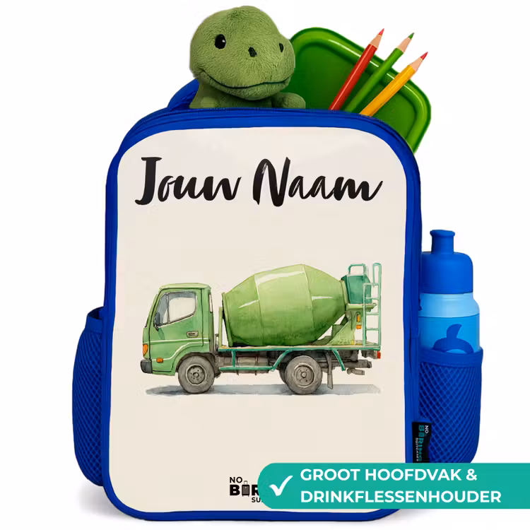 Kinderrugzak met naam - Blauw - Betonmixer - Getekend - Groen — 6