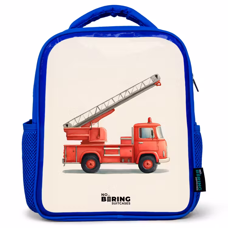 Kinderrugzak - Blauw - Brandweerwagen - Getekend - Rood — 1