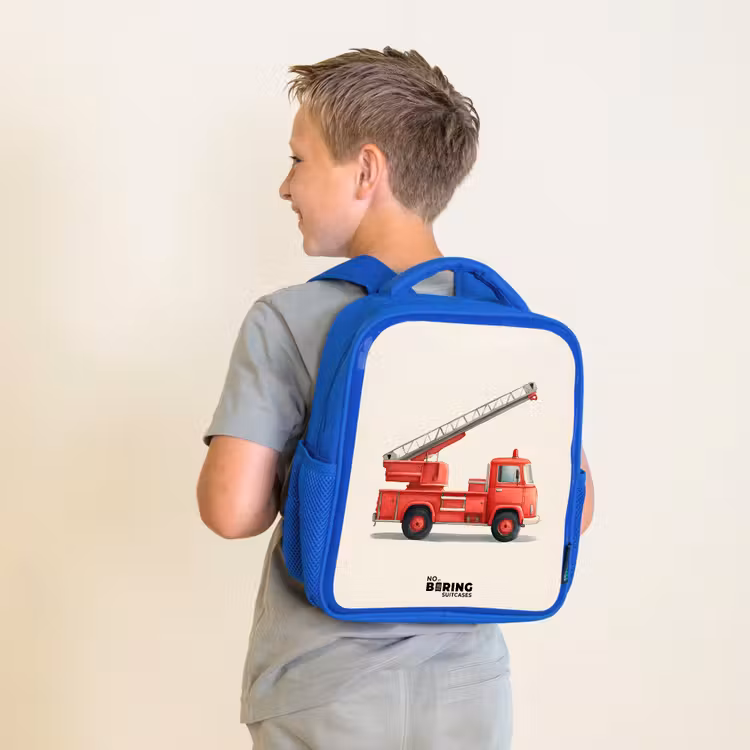 Kinderrugzak - Blauw - Brandweerwagen - Getekend - Rood — 3