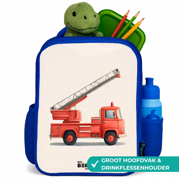 Kinderrugzak - Blauw - Brandweerwagen - Getekend - Rood — 6