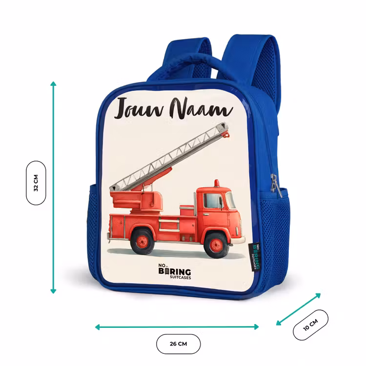Kinderrugzak met naam - Blauw - Brandweerwagen - Getekend - Rood — 5