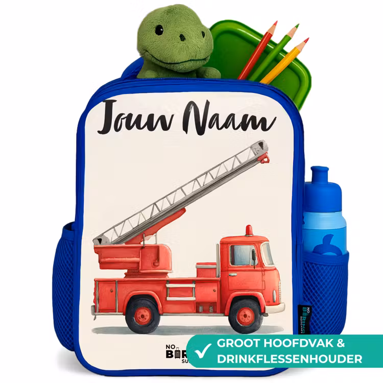 Kinderrugzak met naam - Blauw - Brandweerwagen - Getekend - Rood — 6