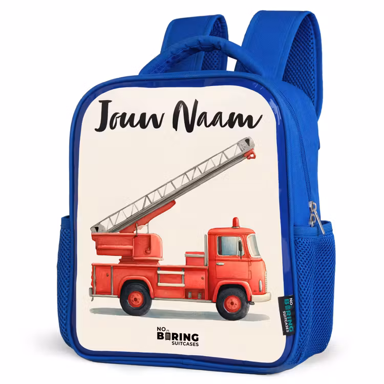 Kinderrugzak met naam - Blauw - Brandweerwagen - Getekend - Rood — 7