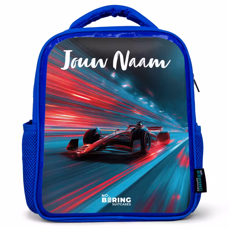 Kinderrugzak met naam - Blauw - Formule 1 - Raceauto - Rood - Neonverlichting β 1