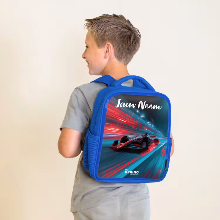 Kinderrugzak met naam - Blauw - Formule 1 - Raceauto - Rood - Neonverlichting β 3