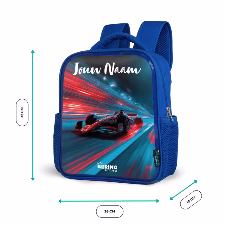 Kinderrugzak met naam - Blauw - Formule 1 - Raceauto - Rood - Neonverlichting β 5