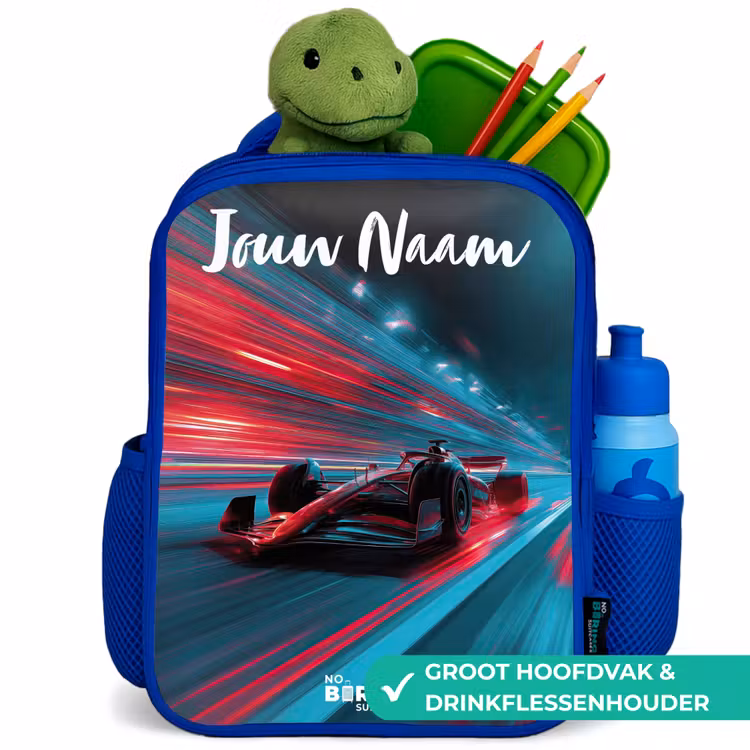 Kinderrugzak met naam - Blauw - Formule 1 - Raceauto - Rood - Neonverlichting β 6