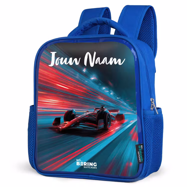 Kinderrugzak met naam - Blauw - Formule 1 - Raceauto - Rood - Neonverlichting β 7