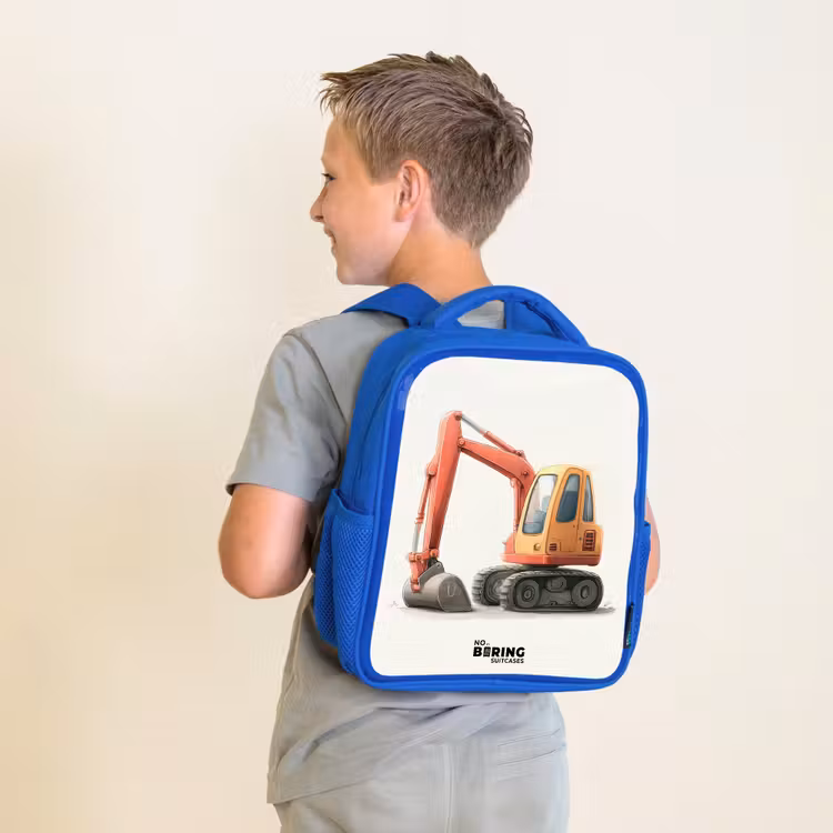 Kinderrugzak - Blauw - Graafmachine - Getekend - Oranje — 3