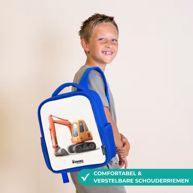 Kinderrugzak - Blauw - Graafmachine - Getekend - Oranje — 4