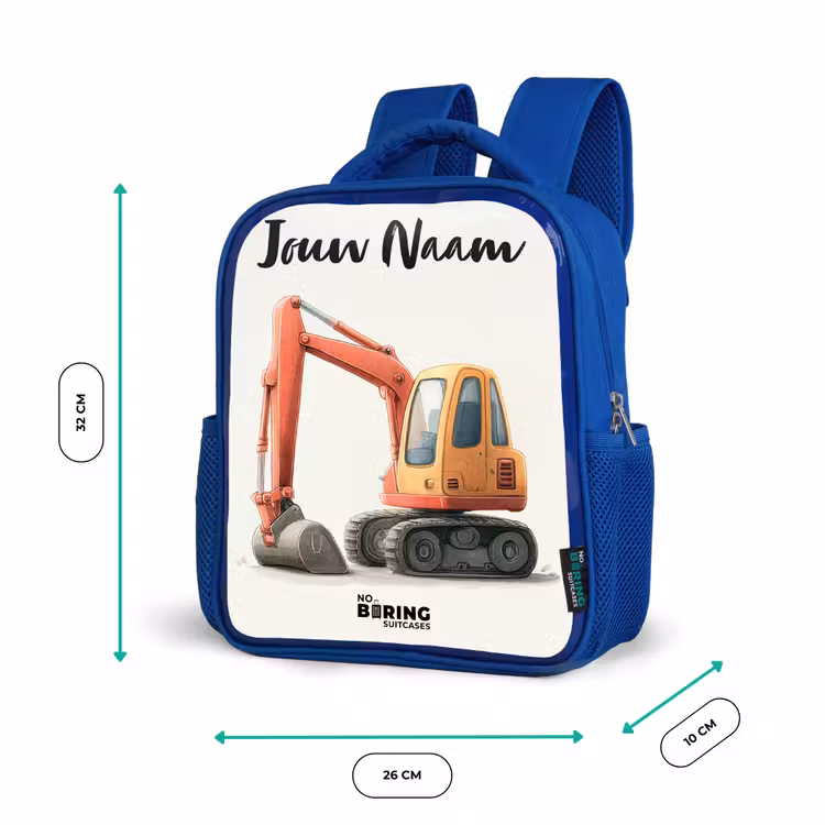 Kinderrugzak met naam - Blauw - Graafmachine - Getekend - Oranje — 5