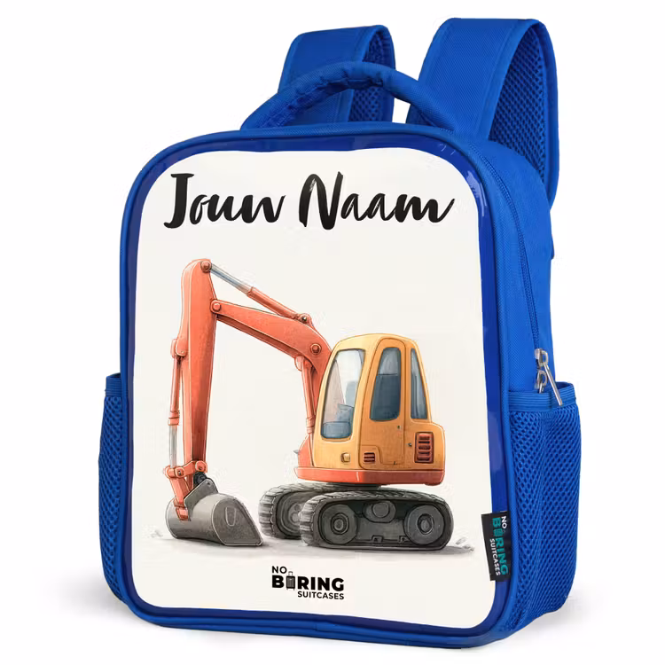 Kinderrugzak met naam - Blauw - Graafmachine - Getekend - Oranje — 7