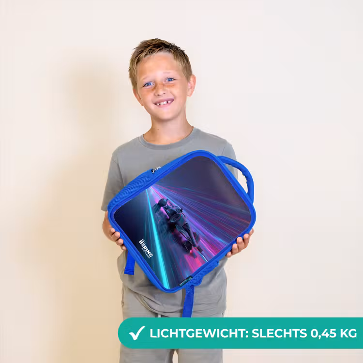 Kinderrugzak - Blauw - Neon - Raceauto - Lichtstrepen - Paars — 2