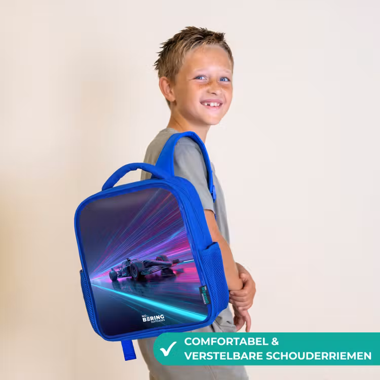 Kinderrugzak - Blauw - Neon - Raceauto - Lichtstrepen - Paars — 4