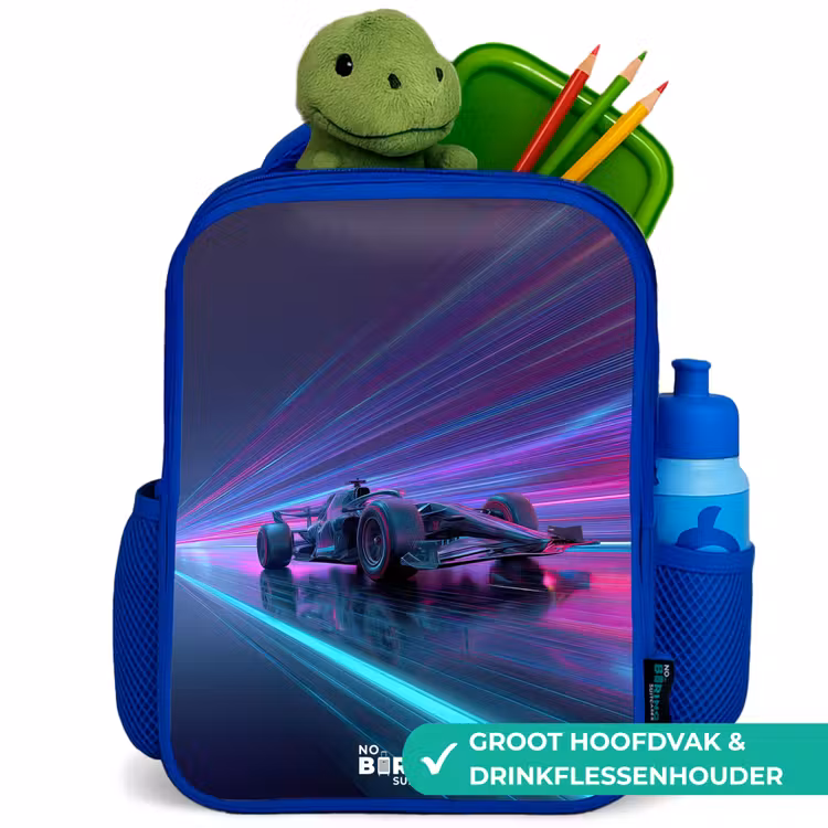 Kinderrugzak - Blauw - Neon - Raceauto - Lichtstrepen - Paars — 6
