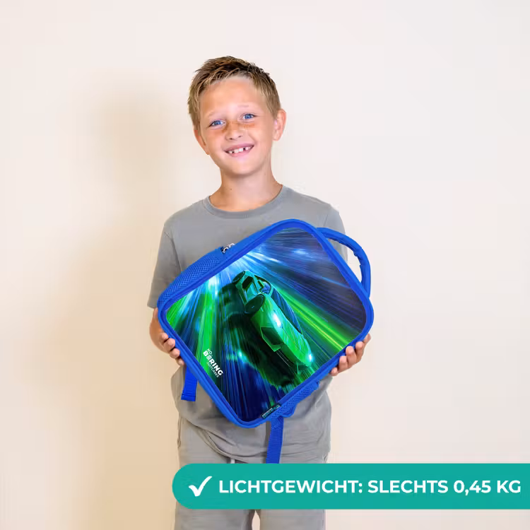 Kinderrugzak - Blauw - Raceauto - Felgroen - Lichtstralen - Snelheid — 2