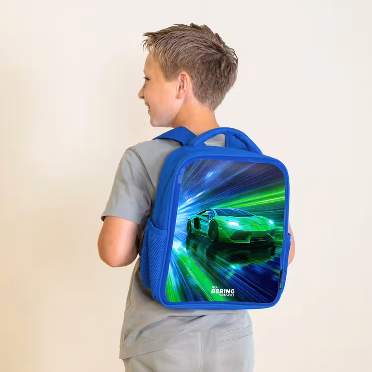 Kinderrugzak - Blauw - Raceauto - Felgroen - Lichtstralen - Snelheid — 3