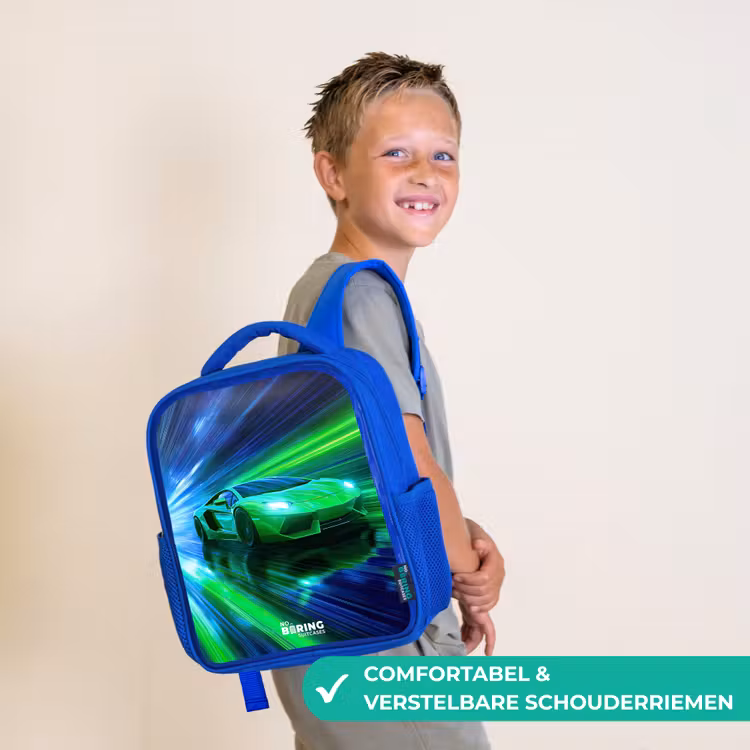 Kinderrugzak - Blauw - Raceauto - Felgroen - Lichtstralen - Snelheid — 4