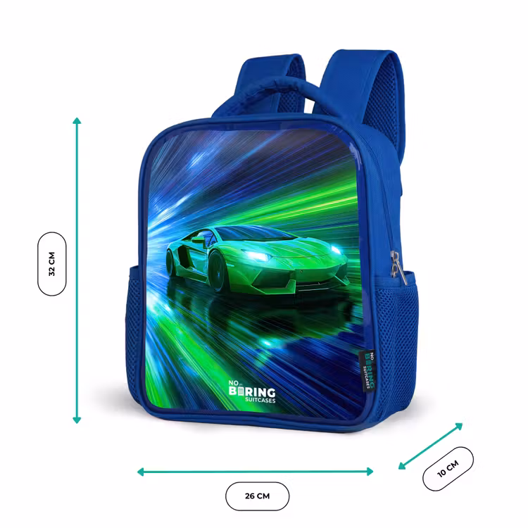 Kinderrugzak - Blauw - Raceauto - Felgroen - Lichtstralen - Snelheid — 5