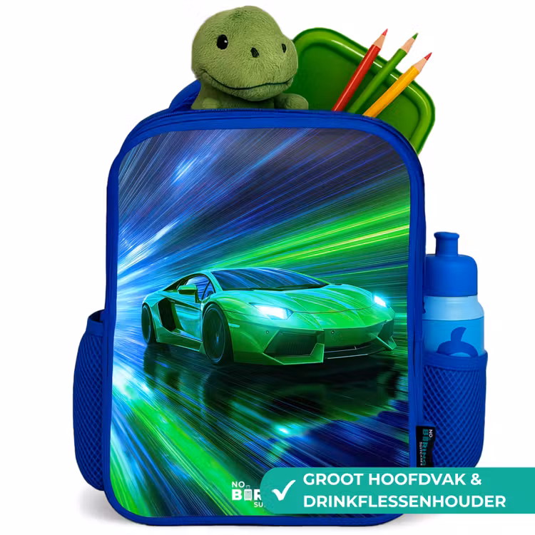 Kinderrugzak - Blauw - Raceauto - Felgroen - Lichtstralen - Snelheid — 6