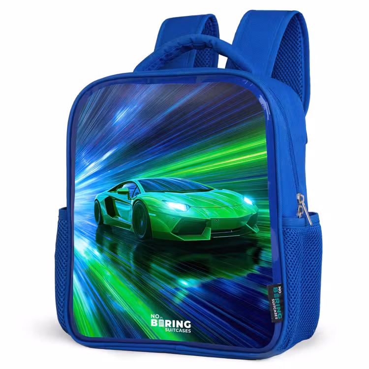 Kinderrugzak - Blauw - Raceauto - Felgroen - Lichtstralen - Snelheid — 7