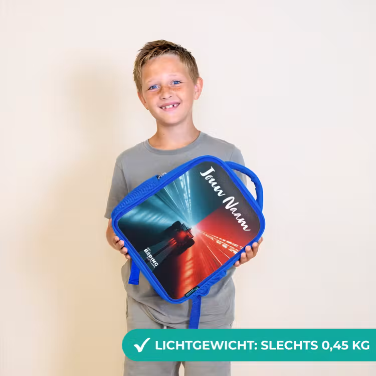 Kinderrugzak met naam - Blauw - Raceauto - Verlichting - Neon - Rood — 2