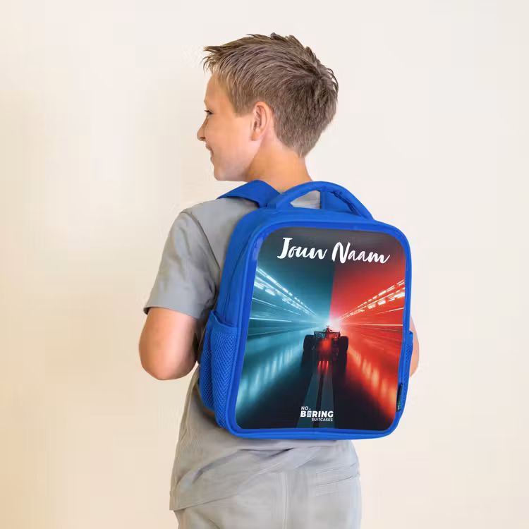 Kinderrugzak met naam - Blauw - Raceauto - Verlichting - Neon - Rood — 3