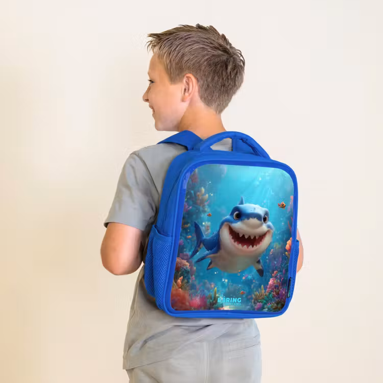 Kinderrugzak met naam - Blauw - Rif - Koraal - Haai - Dier — 3