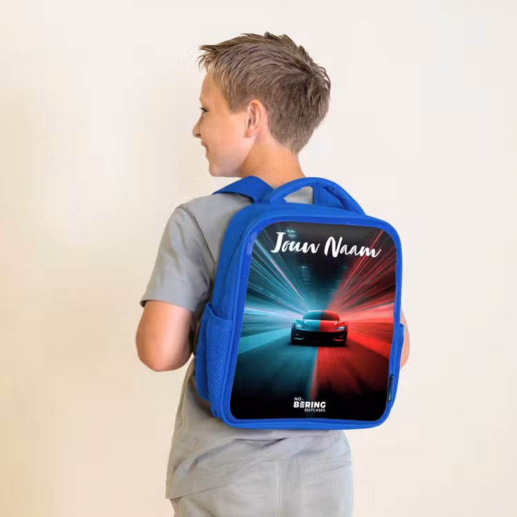 Kinderrugzak met naam - Blauw - Sportauto - Blauw - Neon - Stad β 3