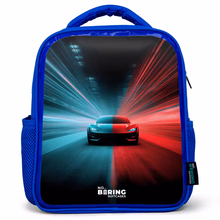 Kinderrugzak - Blauw - Sportwagen - Lichtstralen - Neon - Blauw — 1