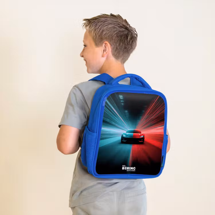 Kinderrugzak - Blauw - Sportwagen - Lichtstralen - Neon - Blauw — 3