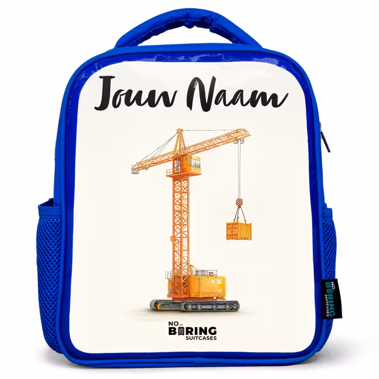Kinderrugzak met naam - Blauw - Torenkraan - Getekend - Oranje — 1