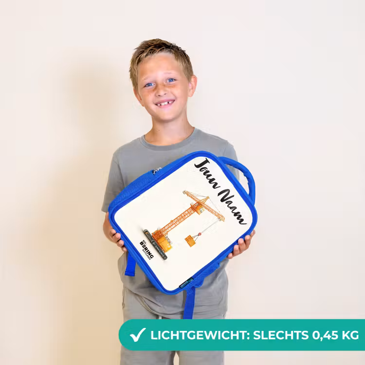 Kinderrugzak met naam - Blauw - Torenkraan - Getekend - Oranje — 2