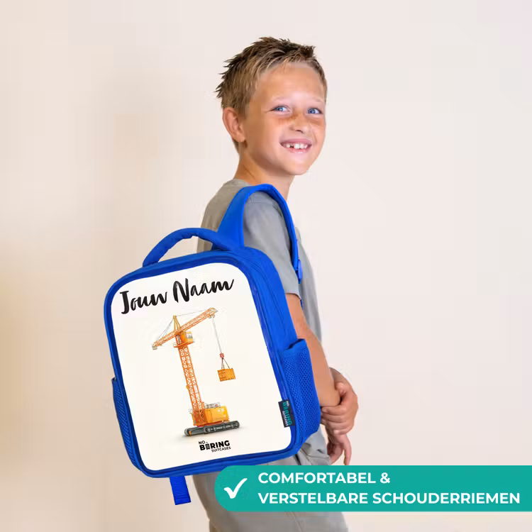 Kinderrugzak met naam - Blauw - Torenkraan - Getekend - Oranje — 4