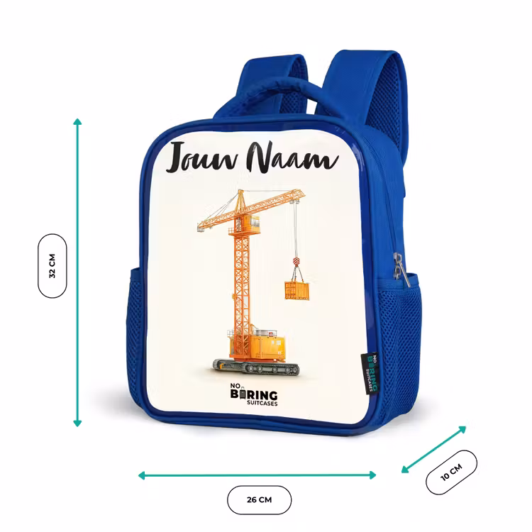 Kinderrugzak met naam - Blauw - Torenkraan - Getekend - Oranje — 5