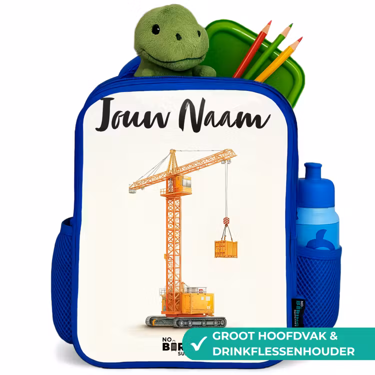 Kinderrugzak met naam - Blauw - Torenkraan - Getekend - Oranje — 6