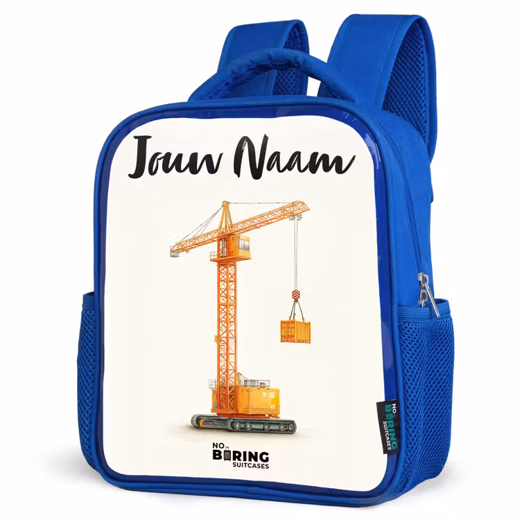Kinderrugzak met naam - Blauw - Torenkraan - Getekend - Oranje — 7