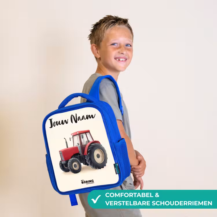 Kinderrugzak met naam - Blauw - Tractor - Getekend - Rood — 4