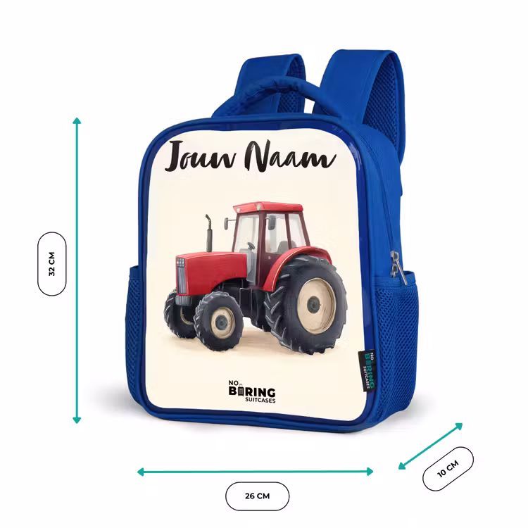 Kinderrugzak met naam - Blauw - Tractor - Getekend - Rood — 5