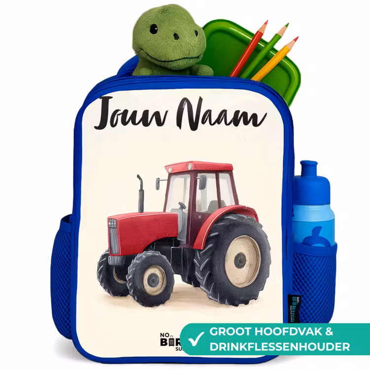 Kinderrugzak met naam - Blauw - Tractor - Getekend - Rood — 6