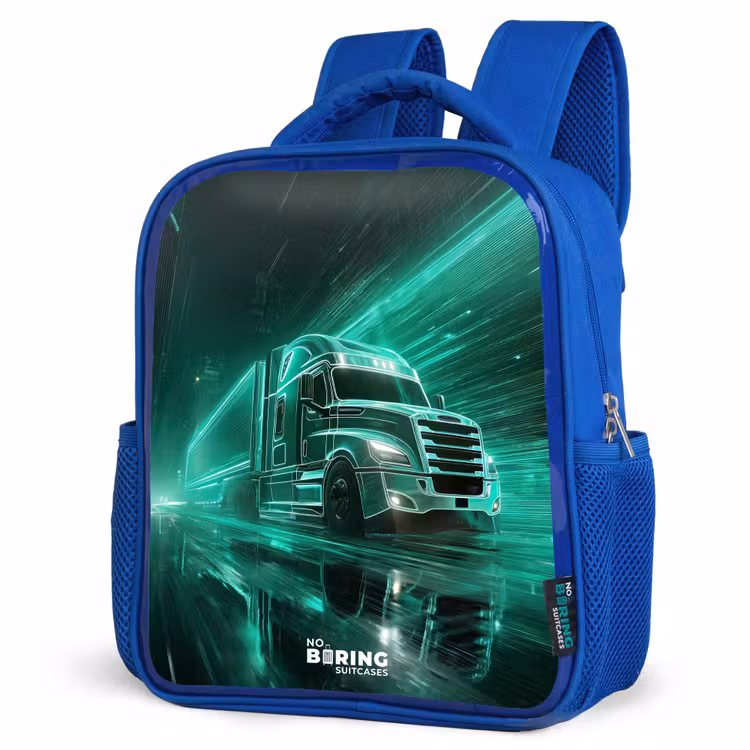 Kinderrugzak - Blauw - Vrachtwagen - Neon - Groen - Stad — 7
